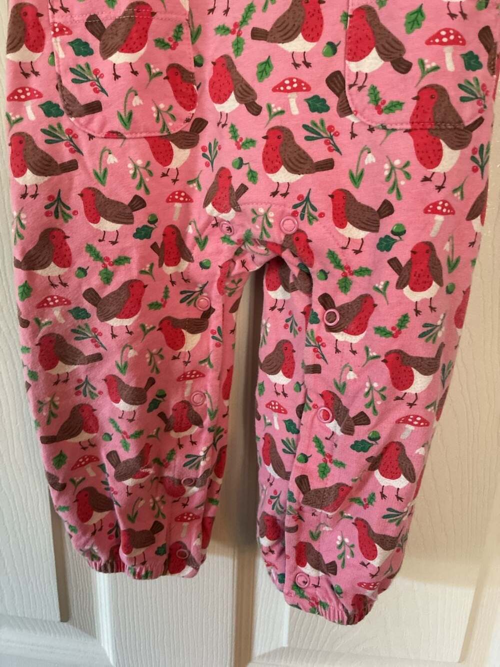 Baby Boden Pink Robin Print Cotton Jersey Dungarees - Picture 5 of 6
